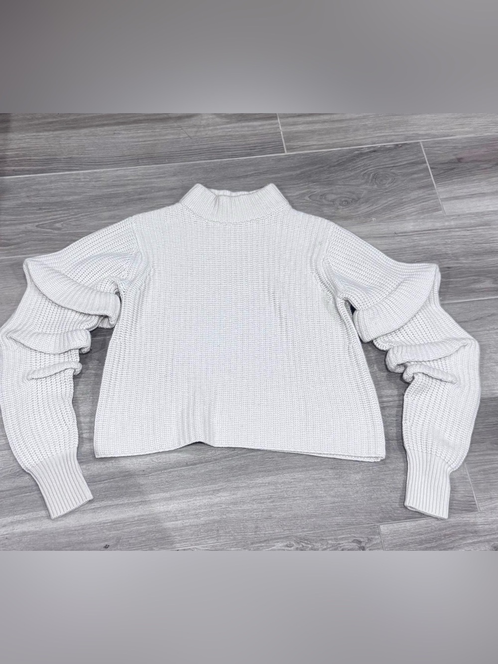 Autumn Cashmere Ivory Ruffle-Sleeve Turtleneck Sweater